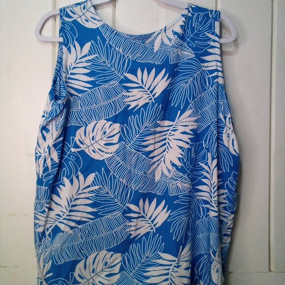 Makai Beach Hawaii Shirt Blouse Women L Sleeveless Tropical Leaves Blue White - Picture 12 of 16